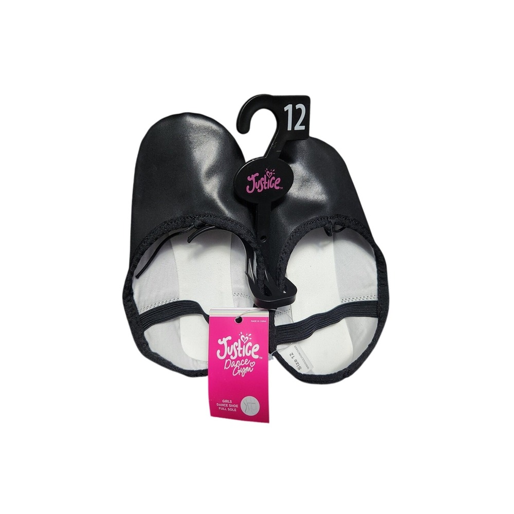 Justice‎ Girls Black Ballet Dance Shoes Full Sole Gymnastics Size 12 NWT